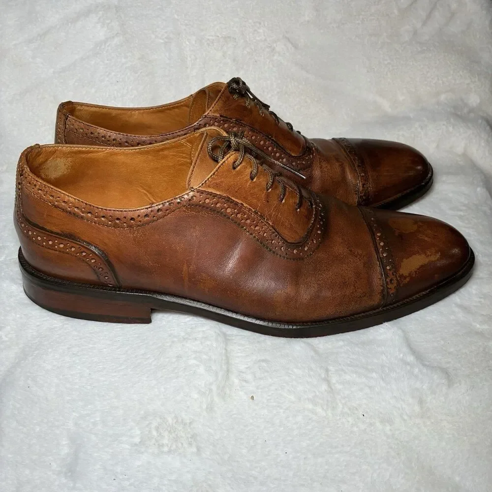 Martin Dingman Cambridge Cap Toe Oxford Dress Shoe Mens 9.5 Brown Whiskey Brogue